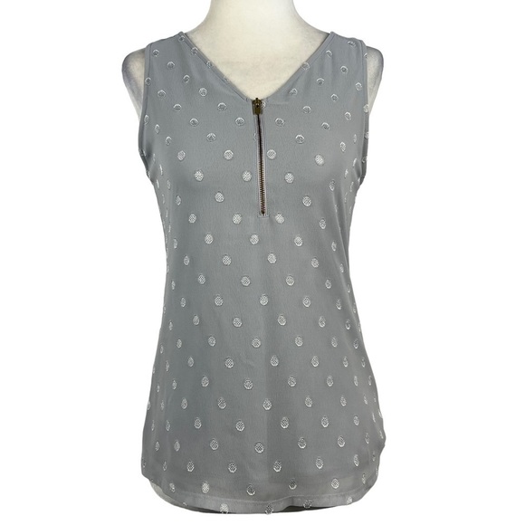 EXPRESS CLASSIC POLKA -DOT SLEEVELESS 1/4 ZIPPER FRONT‎ TOP/BLOUSE - Picture 1 of 14